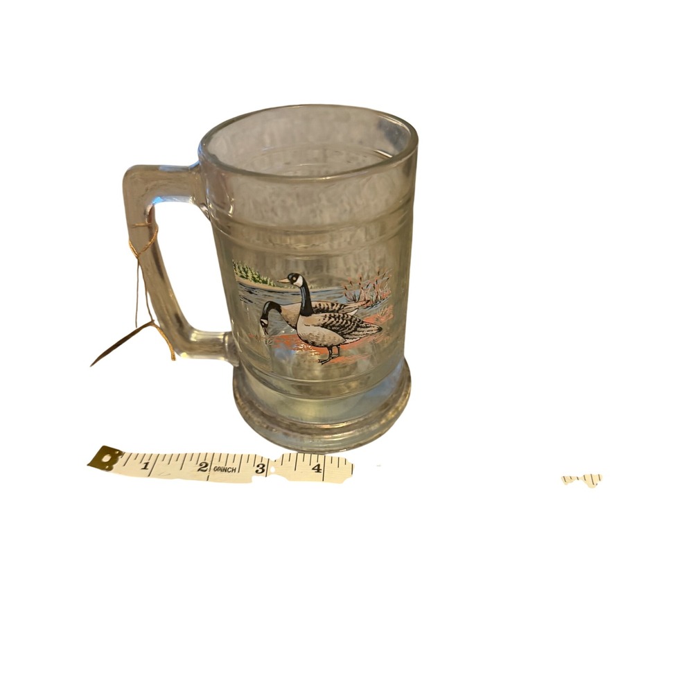 Vintage Canada Geese Glass Beer Mug Wildlife Nature Scene Stein Clear 5.5 Inch